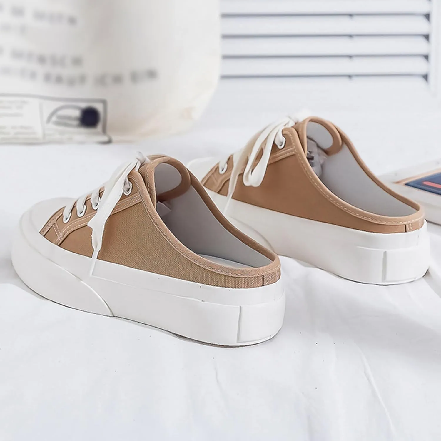 2025 Women Canvas Mules Memory Foam Clipper Fashion Sneakers Comfortable Slip-On Backless Holiday,Comfortable Casual Shoes,Slip on Mules Sneakers