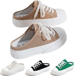 2025 Women Canvas Mules Memory Foam Clipper Fashion Sneakers Comfortable Slip-On Backless Holiday,Comfortable Casual Shoes,Slip on Mules Sneakers