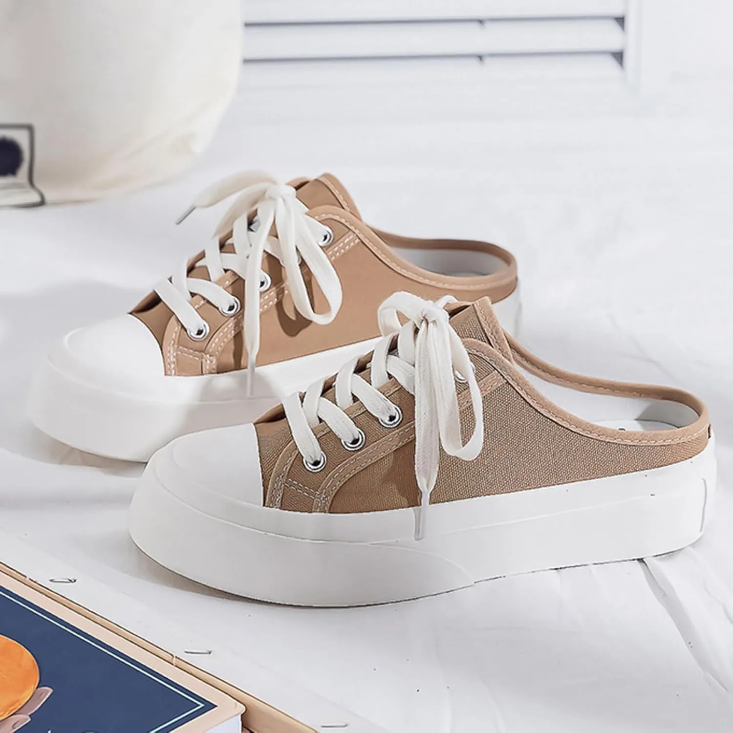 2025 Women Canvas Mules Memory Foam Clipper Fashion Sneakers Comfortable Slip-On Backless Holiday,Comfortable Casual Shoes,Slip on Mules Sneakers