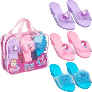 3-Pack Princess Shoe Set - Dress Up Royalty Kids Wedge Heels Slip On Shoes - Pastel Colored Princess Dress Up Shoes, Pretend Play Wedge Heels for Kids - Fits Toddler Size 7-10