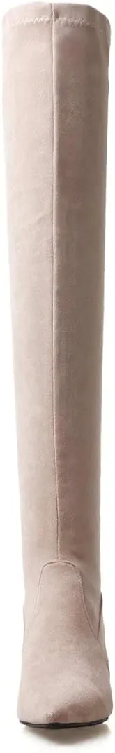 Agodor Women's Kitten Heel Thigh High Boots Pointed Toe Suede Over The Knee Boots