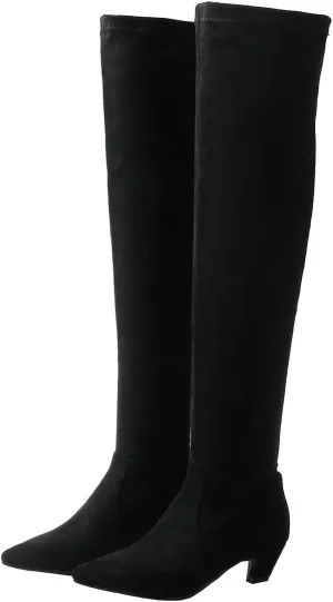 Agodor Women's Kitten Heel Thigh High Boots Pointed Toe Suede Over The Knee Boots