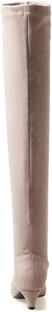 Agodor Women's Kitten Heel Thigh High Boots Pointed Toe Suede Over The Knee Boots