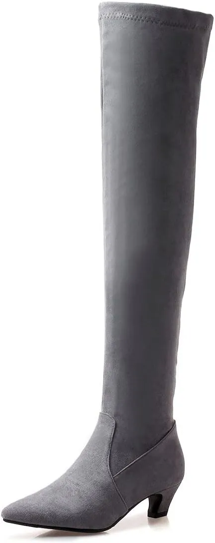 Agodor Women's Kitten Heel Thigh High Boots Pointed Toe Suede Over The Knee Boots