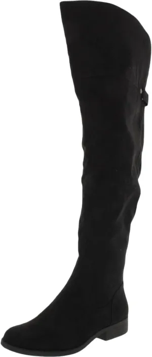 Allicce Wide-Calf Over-The-Knee Boots, Black Micro, Size 9.0