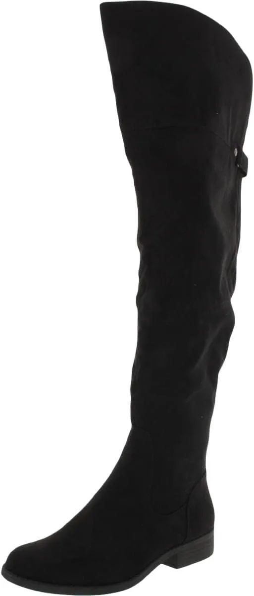 Allicce Wide-Calf Over-The-Knee Boots, Black Micro, Size 9.0