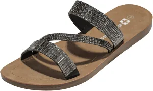 Alpine Swiss Womens Rhinestone Slide Sandals Dressy Summer Strappy Flat Shoes