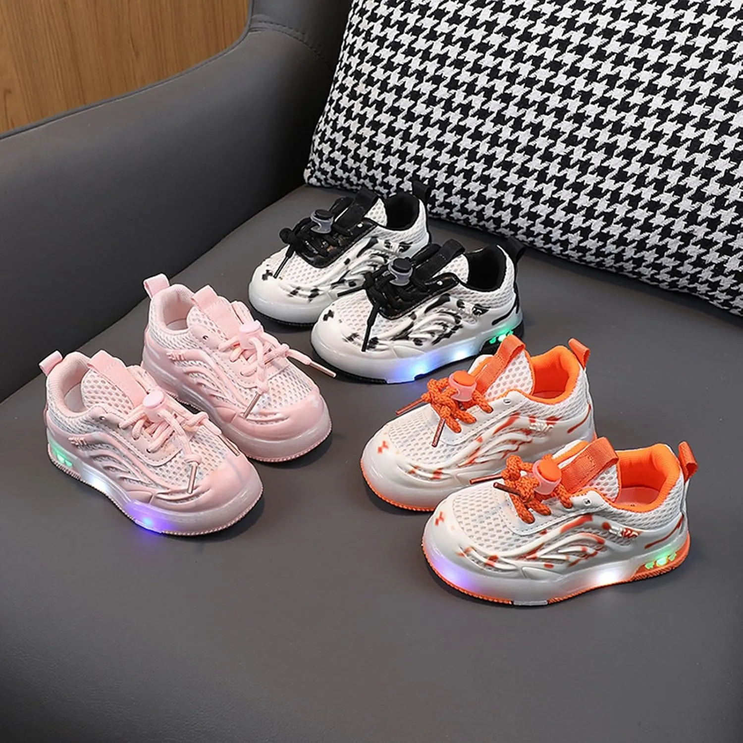 Baby Infant Light Up Flash LED Light Breathable Sneakers Toddler Kids Luminous Sports Mesh Athletic Walking Running Shoes