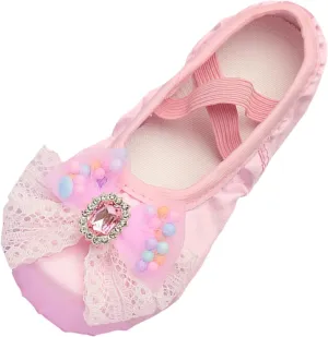 Ballet Shoes for Girls Ballet Slippers Cute Bowknot Dance Shoes Soft Flat Slipper for Toddler/Little Kid/Big Kid