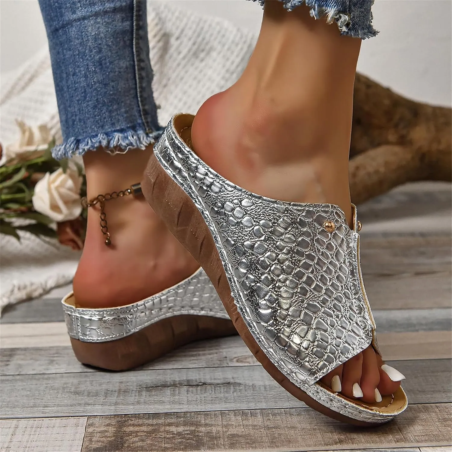 Beach Sandals For Woman Casual Dressy Summer Orthopedic Slippers Flat Heel Beach Orthotic Flip Flops With Arch Support 2024
