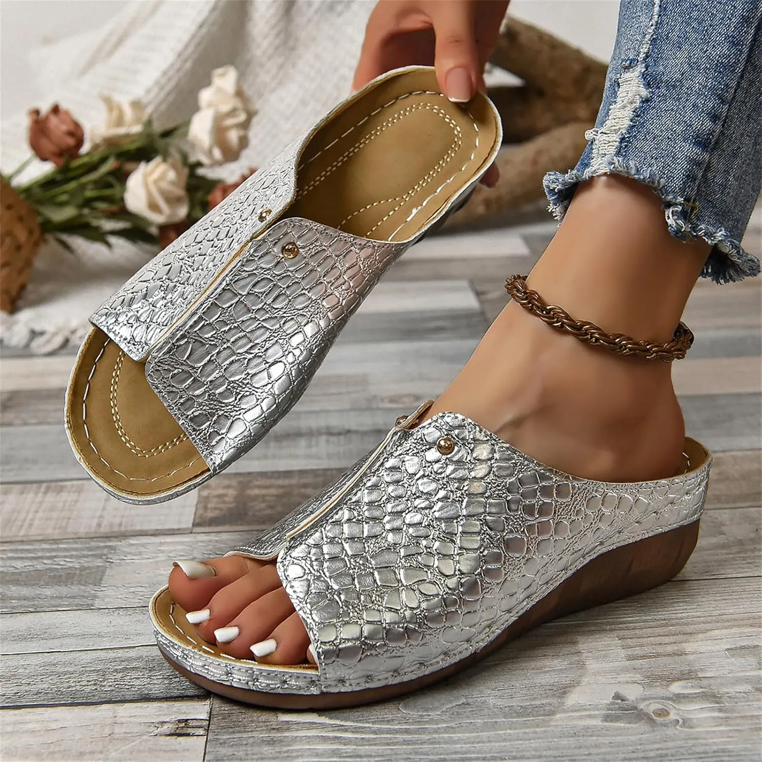 Beach Sandals For Woman Casual Dressy Summer Orthopedic Slippers Flat Heel Beach Orthotic Flip Flops With Arch Support 2024