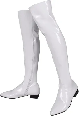 BEAUPAS Women's Patent Leather Flat Over The Knee Boots Pointed Toe Thigh High Boots Zip Up Shoes