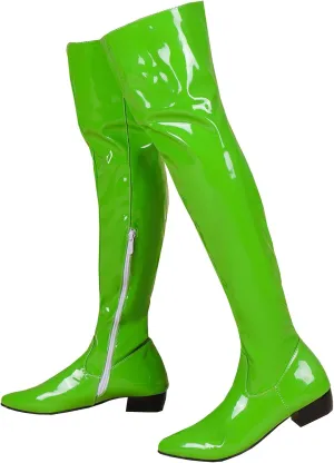 BEAUPAS Women's Patent Leather Flat Over The Knee Boots Pointed Toe Thigh High Boots Zip Up Shoes