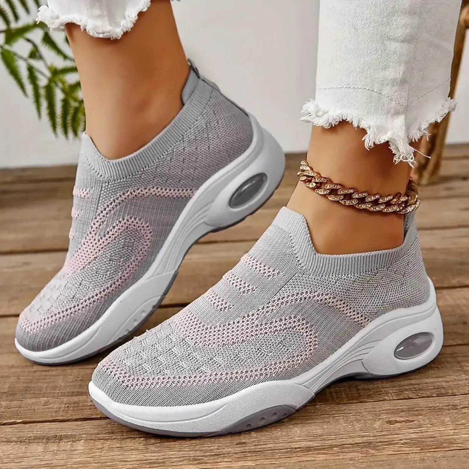 Breathable Slip on Sneakers for Women Breathable Zero Drop Adjustable Barefoot Shoes Lightweight Elderly Shoe