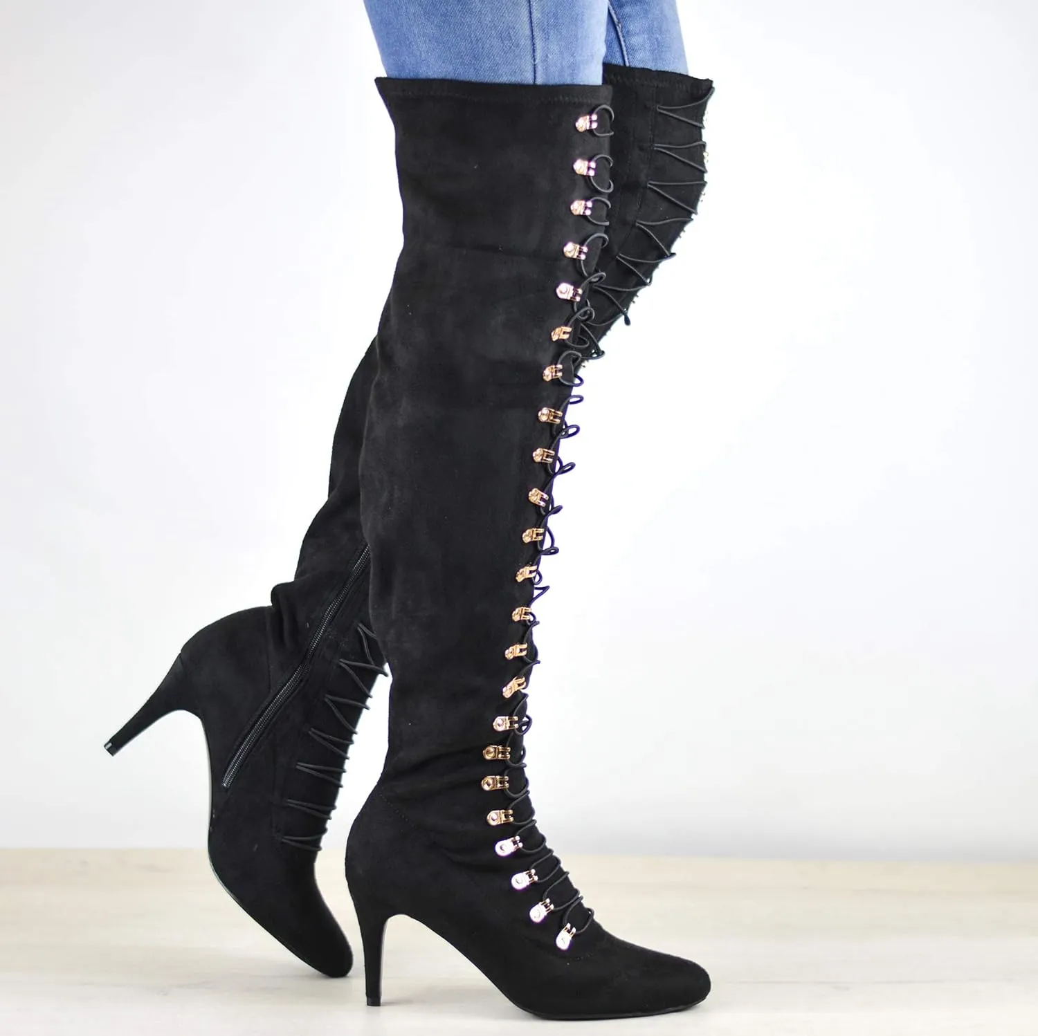 Brinley Co. Womens Regular and Wide Calf Vintage Almond Toe Over-the-knee Boots