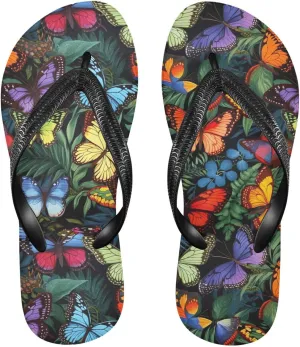 Butterflies Floral Colorful Womens Flip Flops Sandals Rubber Shower Shoes
