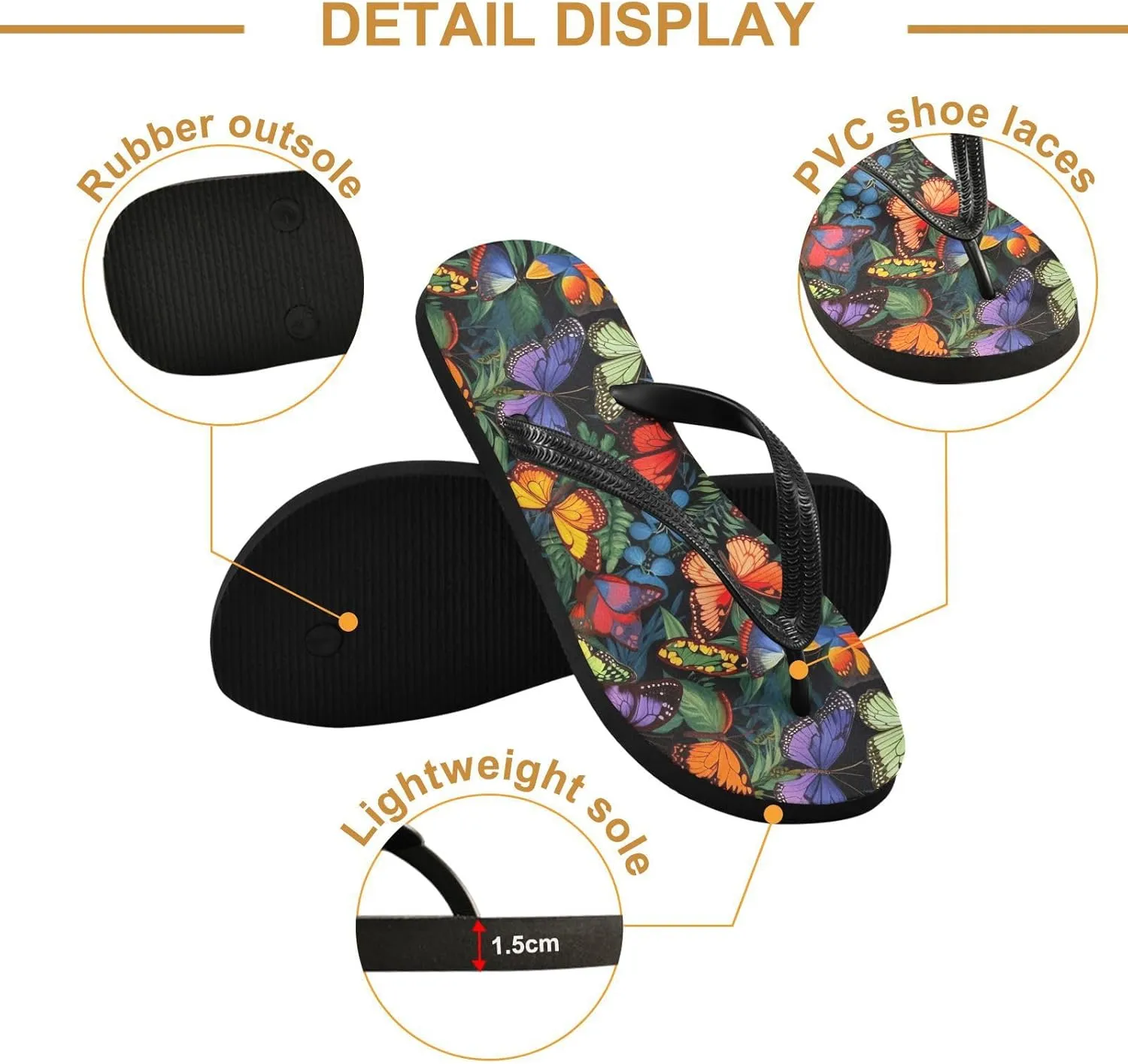 Butterflies Floral Colorful Womens Flip Flops Sandals Rubber Shower Shoes