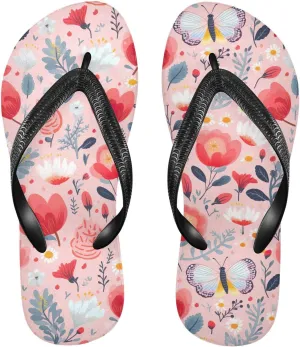 Butterfly Colorful Flowers Womens Flip Flops Sandals Beach Sandals