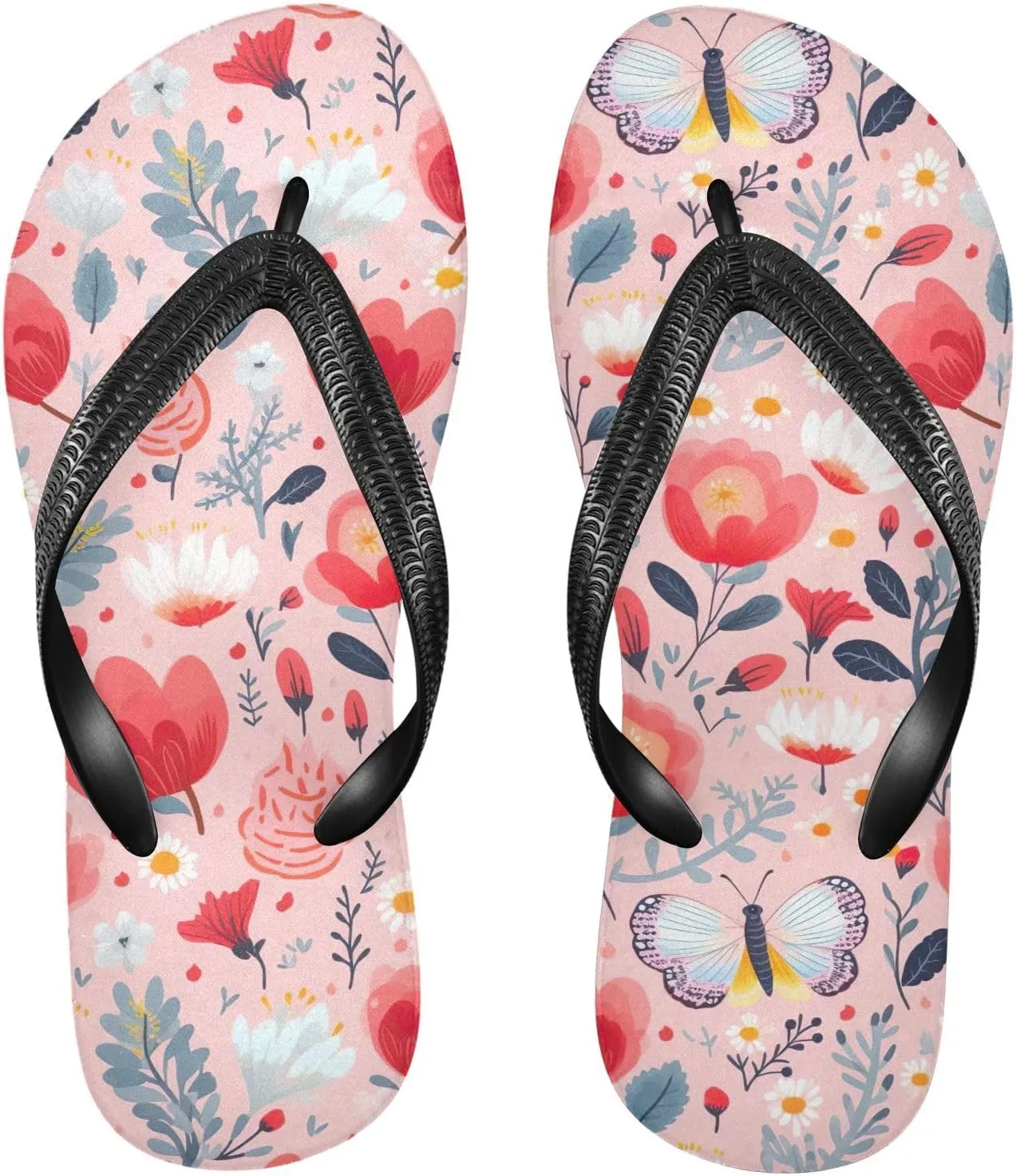 Butterfly Colorful Flowers Womens Flip Flops Sandals Beach Sandals
