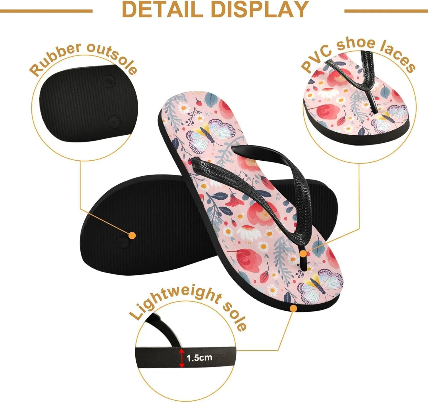 Butterfly Colorful Flowers Womens Flip Flops Sandals Beach Sandals