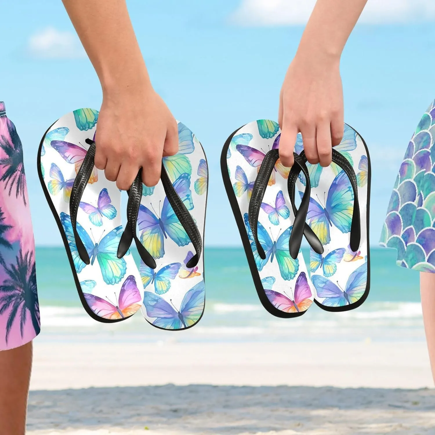 Butterfly Colorful Womens Flip Flops Sandals Rubber Shower Shoes