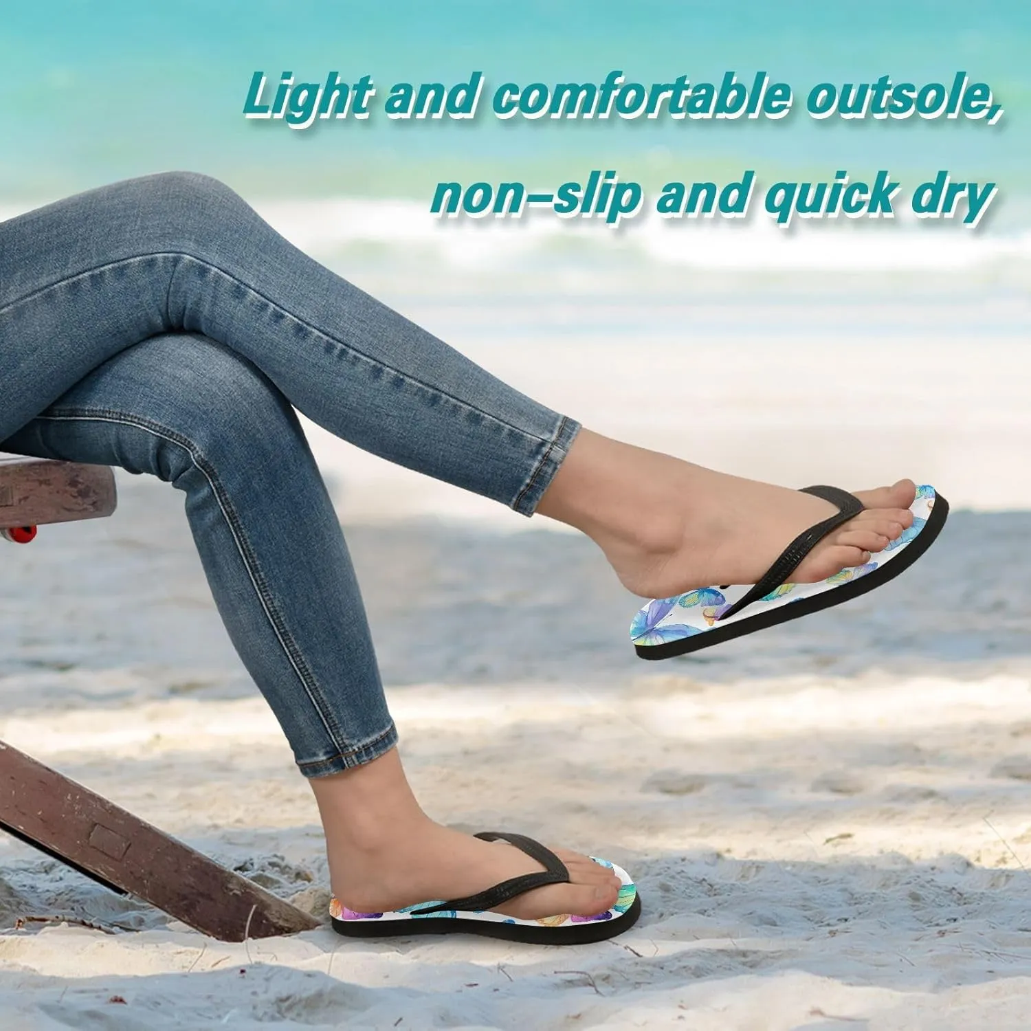 Butterfly Colorful Womens Flip Flops Sandals Rubber Shower Shoes