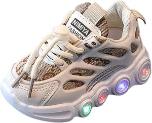 Children LED Light Strip Shoes Lace Up Canvas Shoes Kids Casual Shoes Light Up Shoes Kids Girls Sneaker Shoes