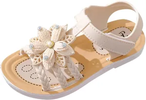 Children Sandals Soft Flat Shoes Fashion Comfortable Bow Soft Bottom Waterproof Size 7 Toddler Shoes Girls Sandals (White, 4.5-5 Years Little Child)