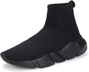 CHUI Boys Girls Breathable Sneakers Kids Hightop Shoes Mesh Lightweight Casual Slip-On Athletic Running Walking Shoes (Little Kid/Big Kid) Full Black Size 6.5 M US