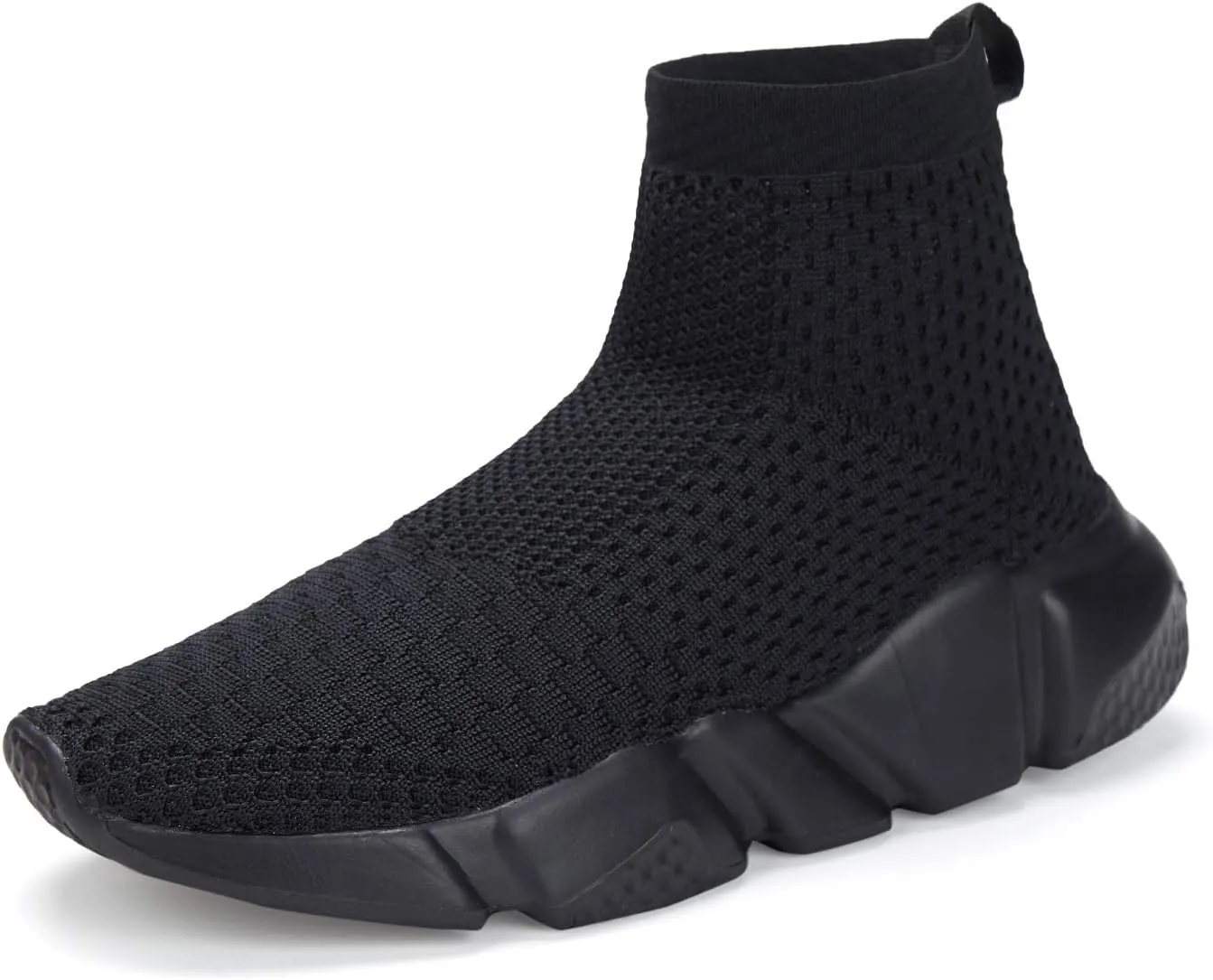 CHUI Boys Girls Breathable Sneakers Kids Hightop Shoes Mesh Lightweight Casual Slip-On Athletic Running Walking Shoes (Little Kid/Big Kid) Full Black Size 6.5 M US