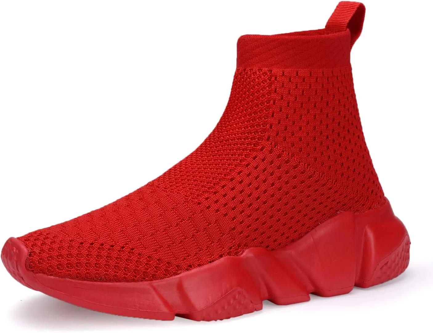 CHUI Girls Sock Breathable Sneakers Kids High top Shoes Boys Mesh Lightweight Casual Slip-On Athletic Running Walking Shoes (Little Kid/Big Kid) red Size 6.5 M US