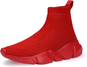 CHUI Girls Sock Breathable Sneakers Kids High top Shoes Boys Mesh Lightweight Casual Slip-On Athletic Running Walking Shoes (Little Kid/Big Kid) red Size 6.5 M US