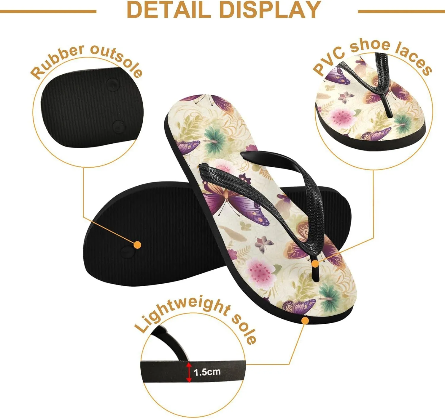 Colorful Butterfly Womens Flip Flops Sandals Beach Sandals