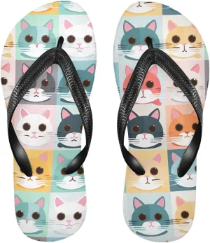 Colorful Cat Faces Womens Flip Flops Sandals Beach Sandals