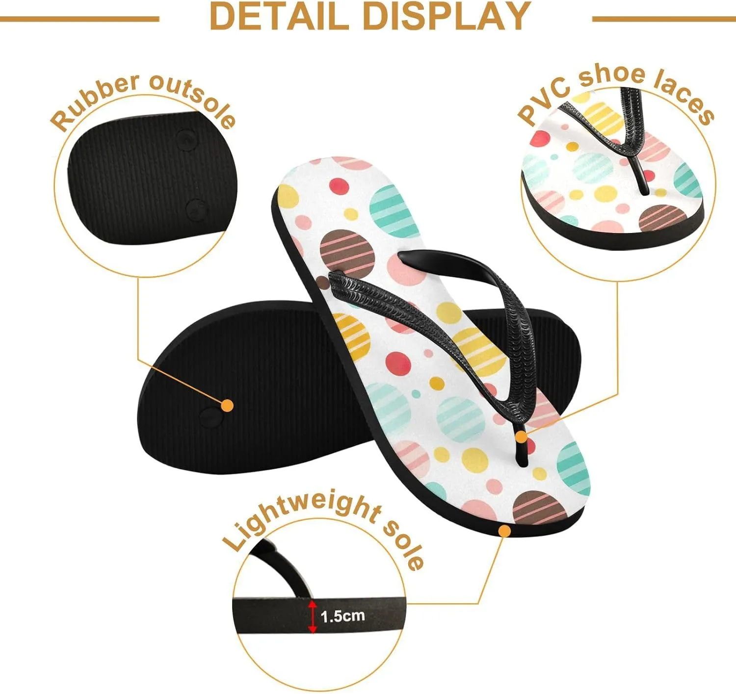 Colorful Dots Funny Womens Flip Flops Sandals Thong Sandals