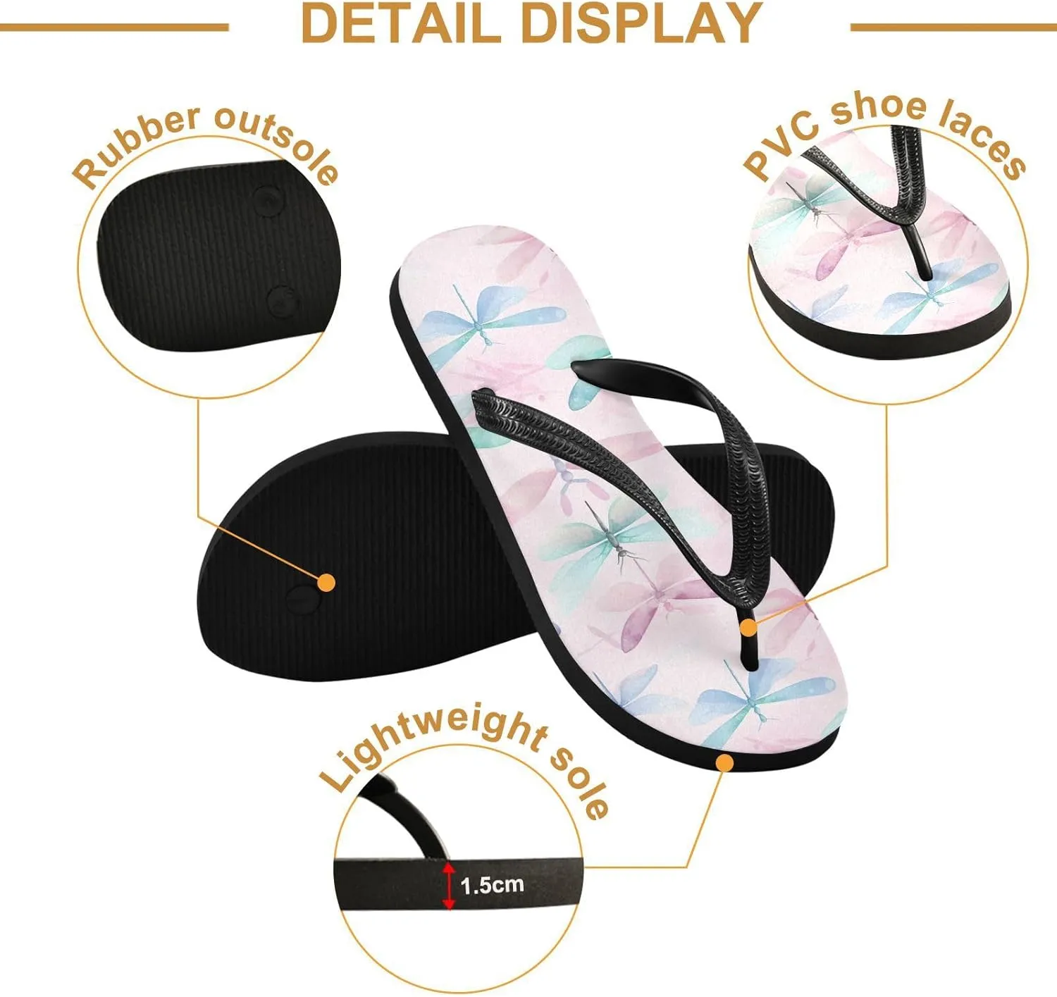 Colorful Dragonflies Womens Flip Flops Sandals Men's Comfortable Thong Sandals