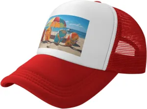 Colorful Flip Flops Beach Ball Trucker Hat for Men and Women Adjustable Baseball Cap Breathable Mesh Snapback Hat