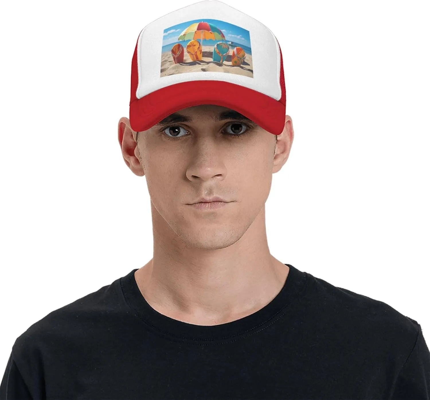 Colorful Flip Flops Beach Ball Trucker Hat for Men and Women Adjustable Baseball Cap Breathable Mesh Snapback Hat