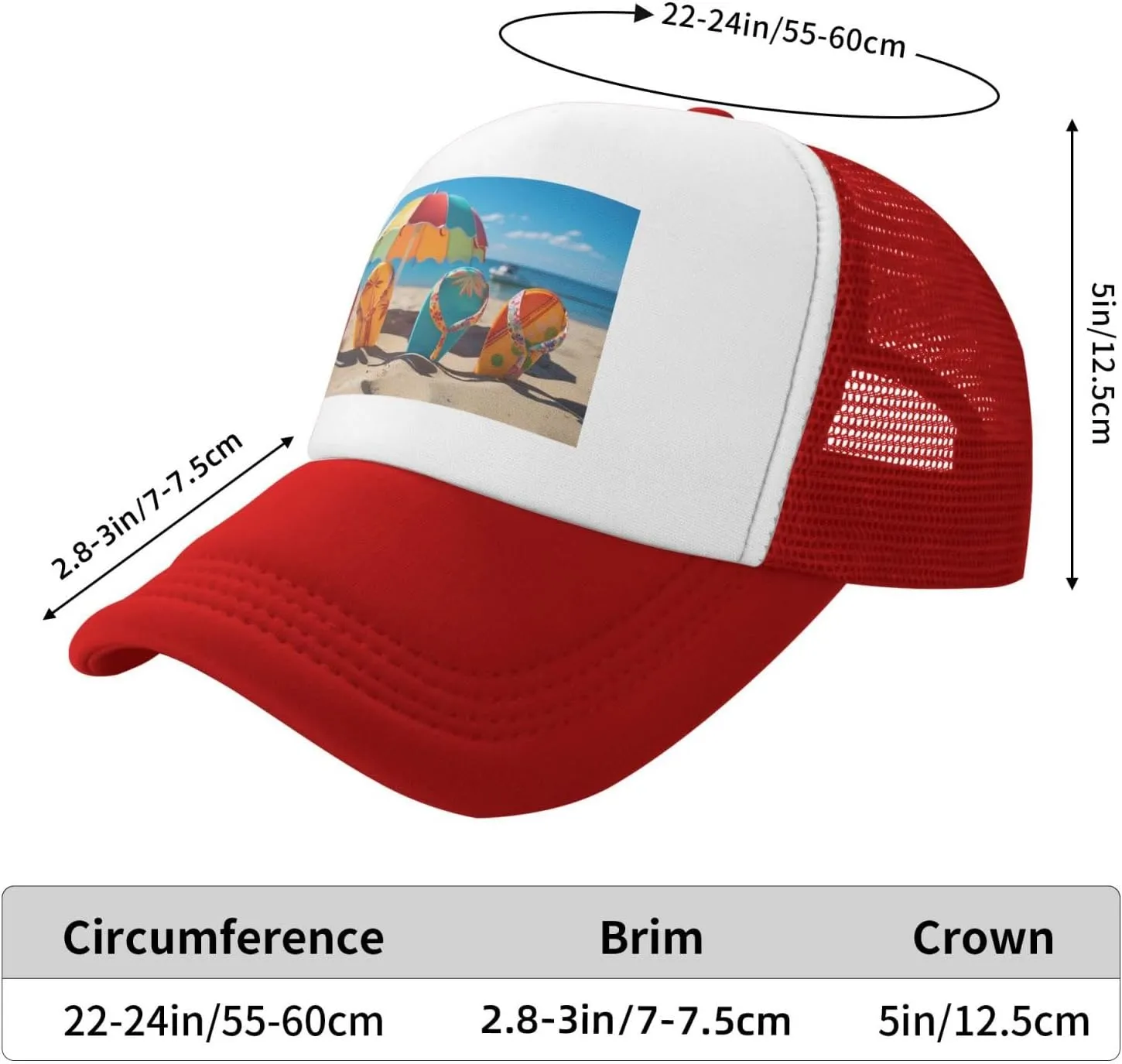 Colorful Flip Flops Beach Ball Trucker Hat for Men and Women Adjustable Baseball Cap Breathable Mesh Snapback Hat