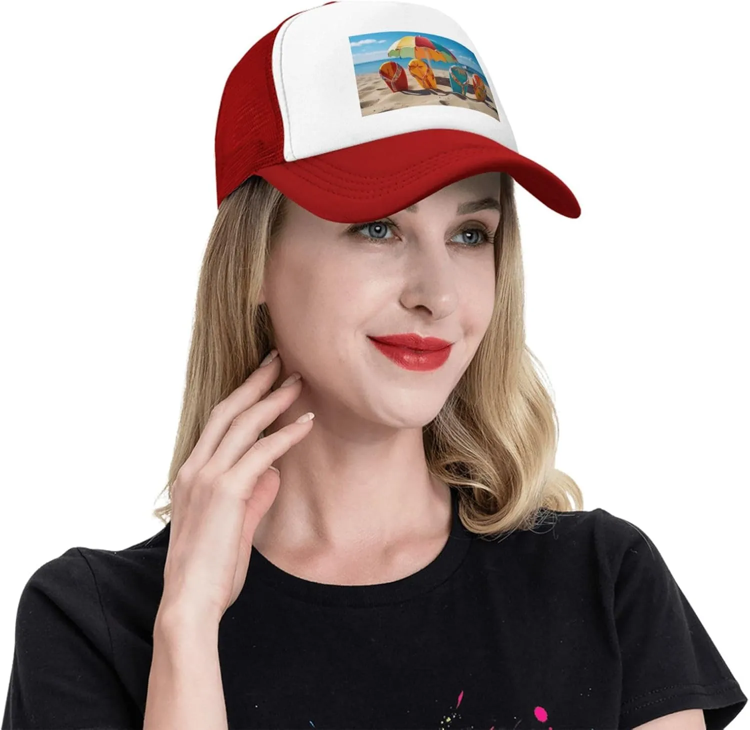 Colorful Flip Flops Beach Ball Trucker Hat for Men and Women Adjustable Baseball Cap Breathable Mesh Snapback Hat