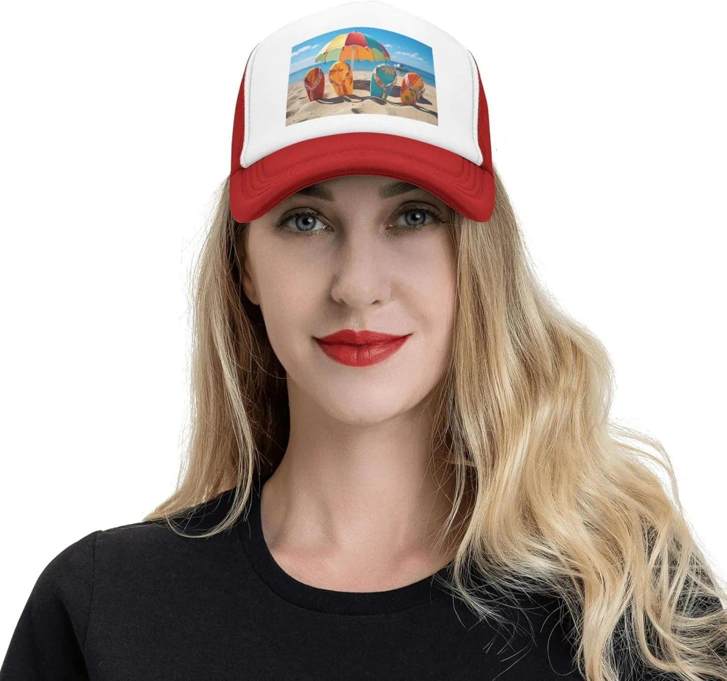 Colorful Flip Flops Beach Ball Trucker Hat for Men and Women Adjustable Baseball Cap Breathable Mesh Snapback Hat
