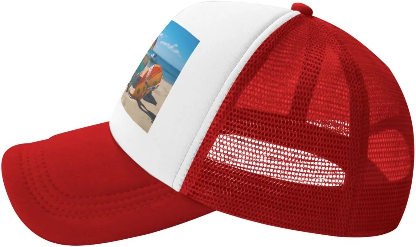 Colorful Flip Flops Beach Ball Trucker Hat for Men and Women Adjustable Baseball Cap Breathable Mesh Snapback Hat