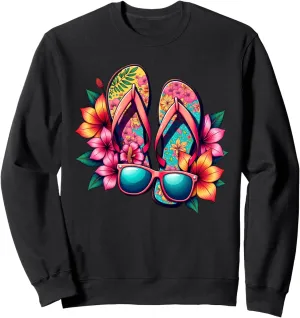 Colorful Flip-Flops Flowers Sunglasses Summer Women Apparel Sweatshirt