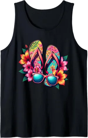 Colorful Flip-Flops Flowers Sunglasses Summer Women Apparel Tank Top