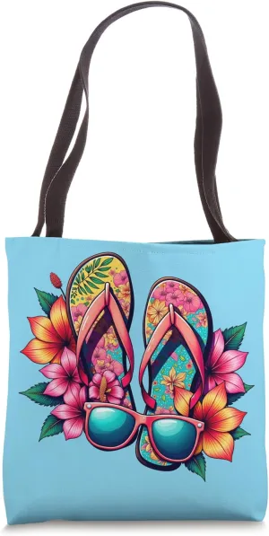 Colorful Flip-Flops Flowers Sunglasses Summer Women Apparel Tote Bag