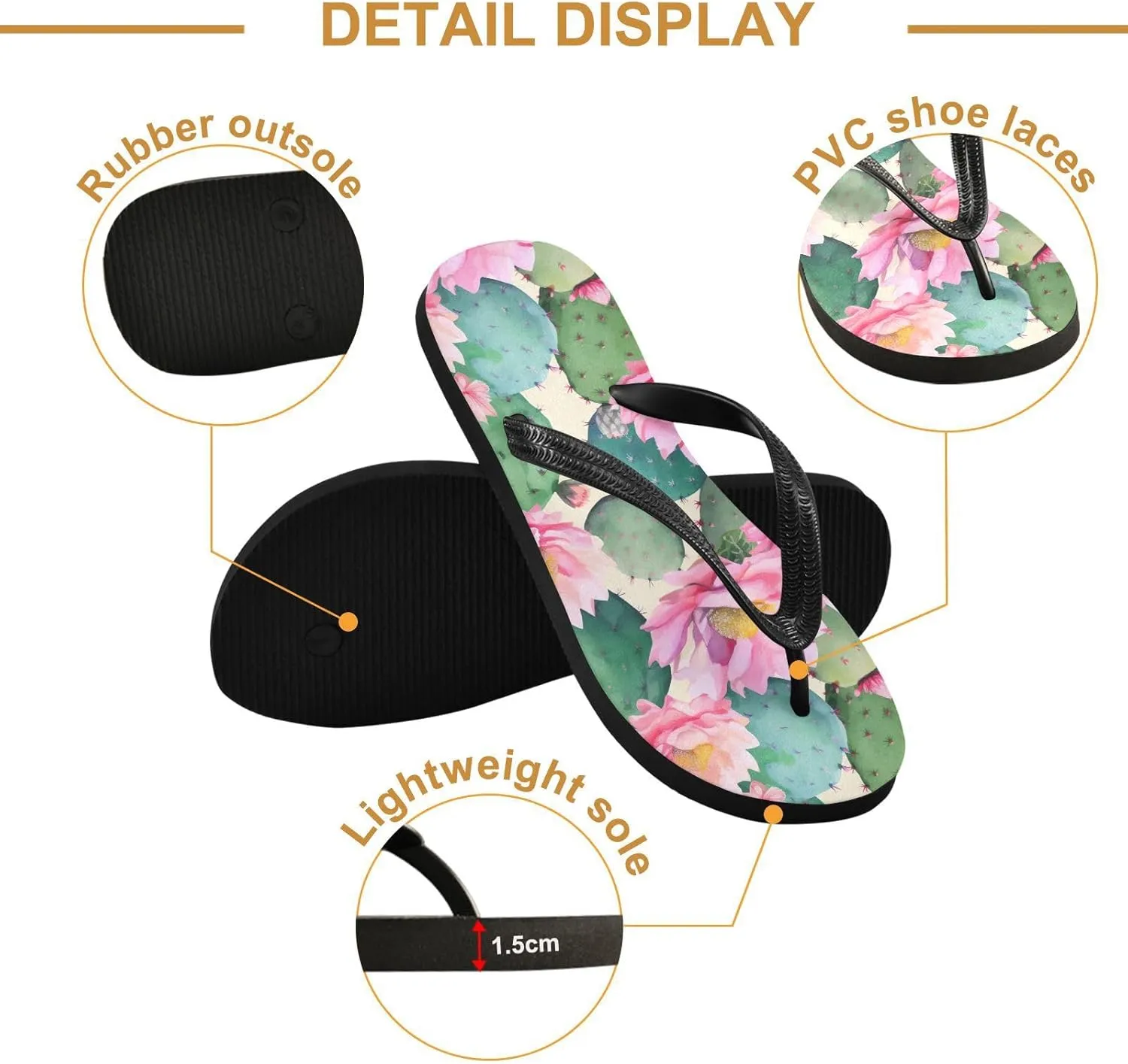 Colorful Green Cactus Flowers Womens Flip Flops Sandals Women Footwear