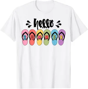Colorful Hello Summer Flip Flops Vacation Summer Holiday T-Shirt
