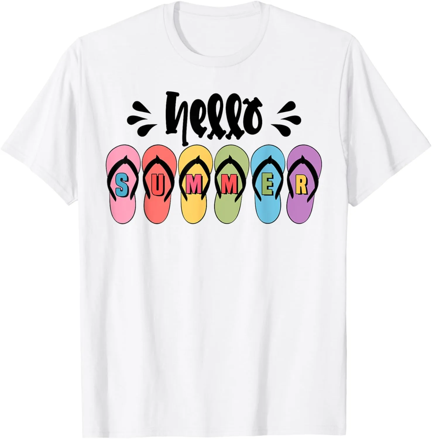 Colorful Hello Summer Flip Flops Vacation Summer Holiday T-Shirt