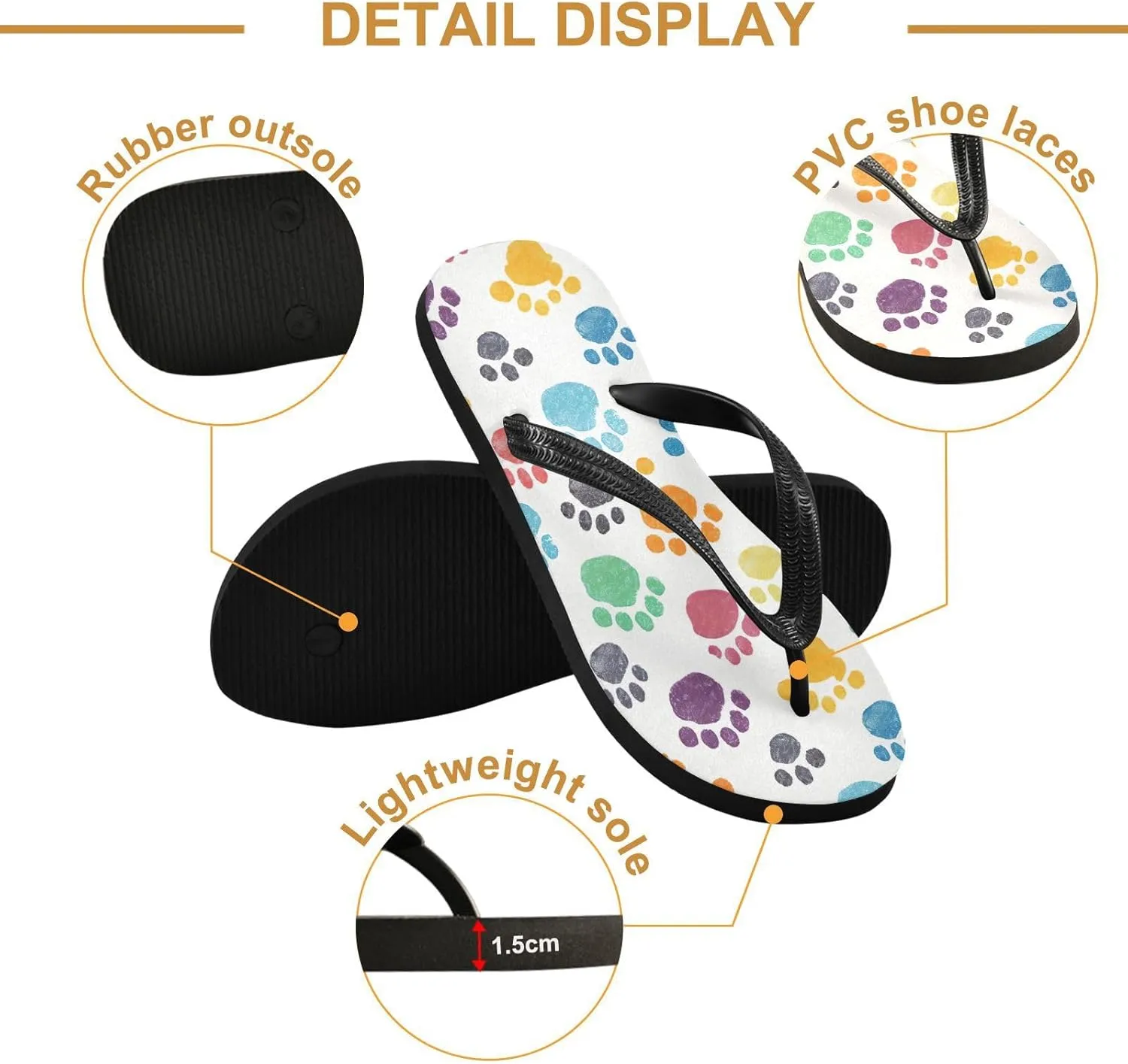 Colorful Paw Womens Flip Flops Sandals Rubber Shower Shoes