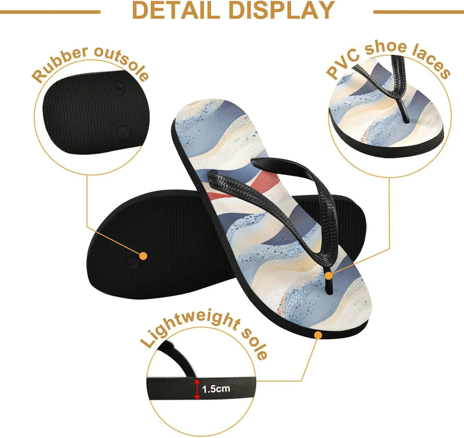 Colorful Waves Ocean Womens Flip Flops Sandals Comfortable Sandals